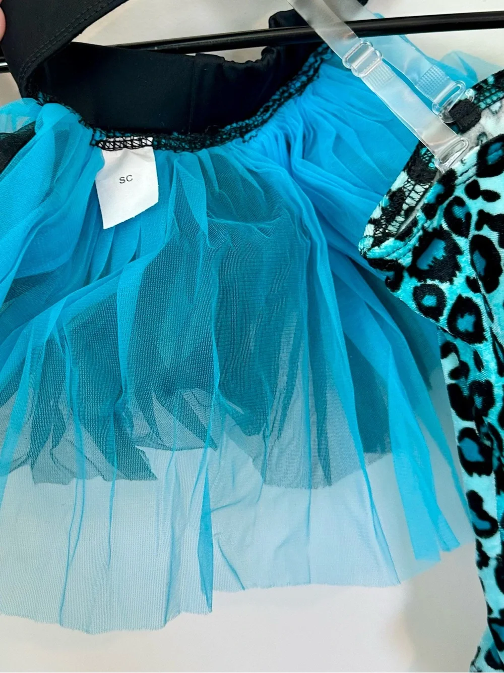 NEW Girls Dance Costume Turquoise Leopard Print Leotard with Tulle Skirt - SC